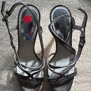 Michael Kors Snakeskin Strappy Sandals - Brown